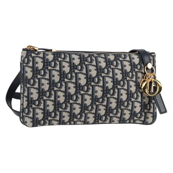 DIOR Trotter Canvas Shoulder Bag Navy Gold - Picture 1 of 13